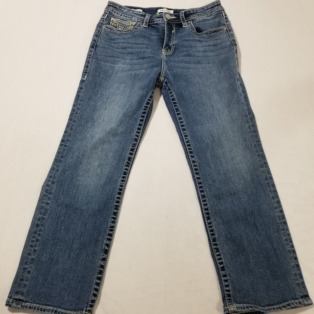 Vigoss Jeans Womens 10 Crop Straight High Rise Capri Medium Wash Stars